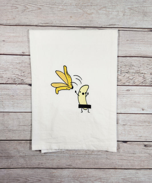 Funny Banana Tea Towel, Embroidered Flour Sack Towel