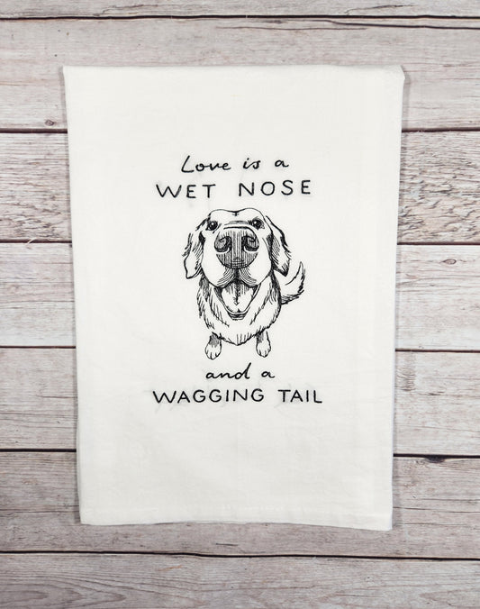 Emboidered Dog Tea Towel, Flour sack tea towel