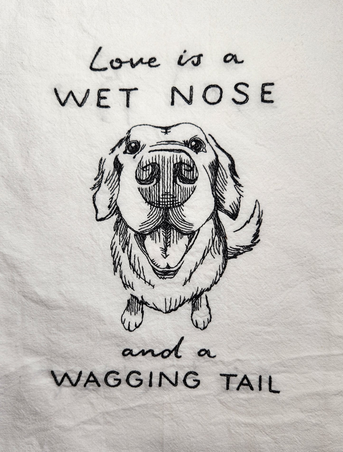 Emboidered Dog Tea Towel, Flour sack tea towel