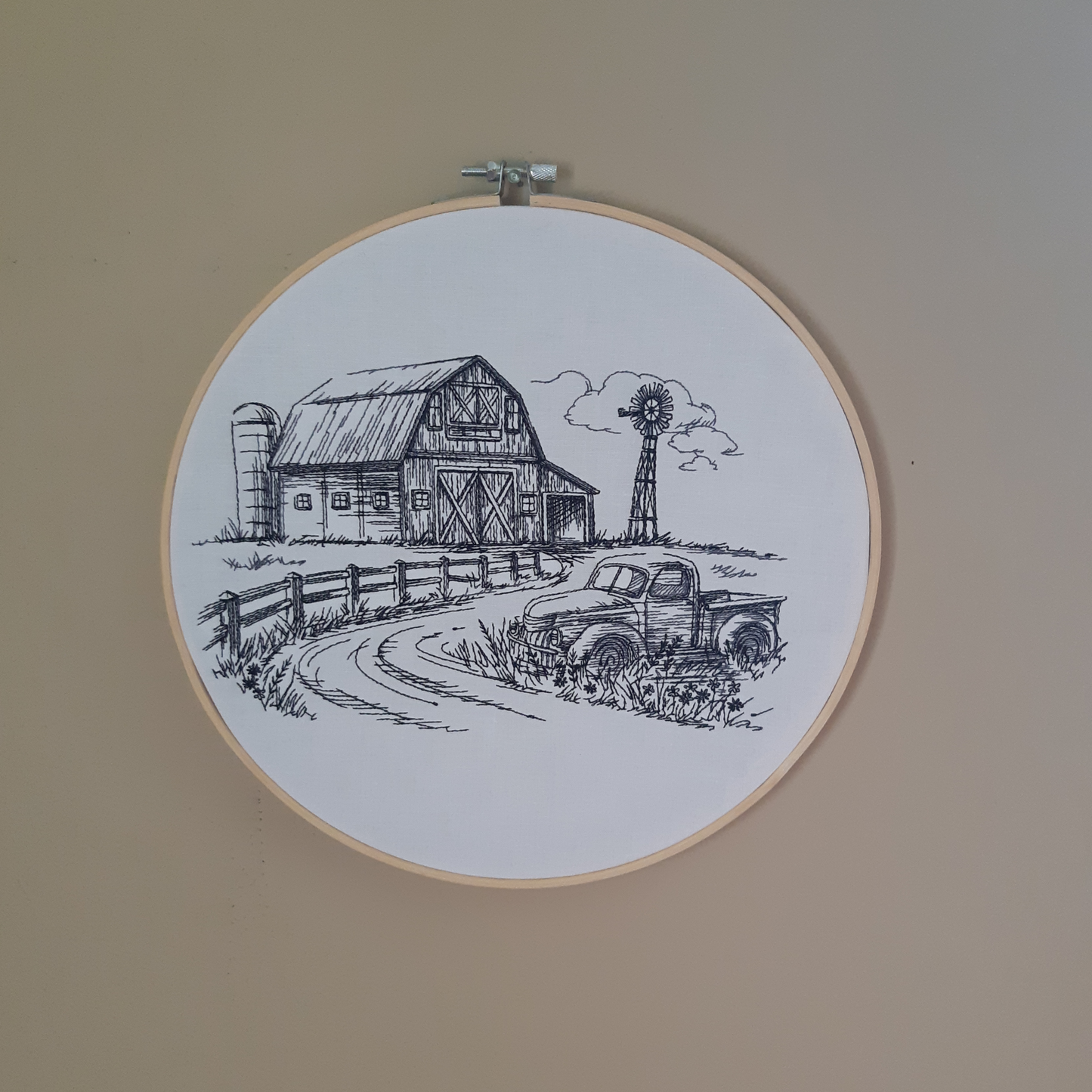 Embroidered Barn Scene, 10 inch Hoop, Farm Wall Art