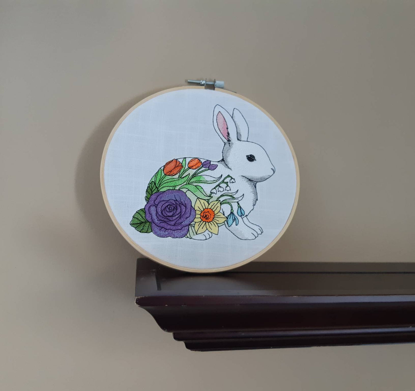 Flower Bunny Embroidered Hoop Art, 8 inch hoop