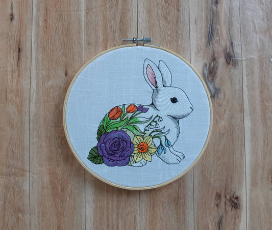 Flower Bunny Embroidered Hoop Art, 8 inch hoop