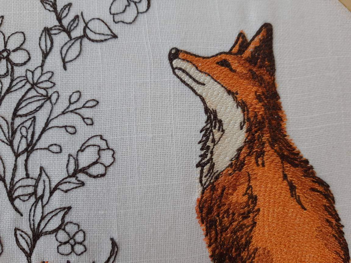 Embroidered Fox Wall Decor, 8 inch hoop