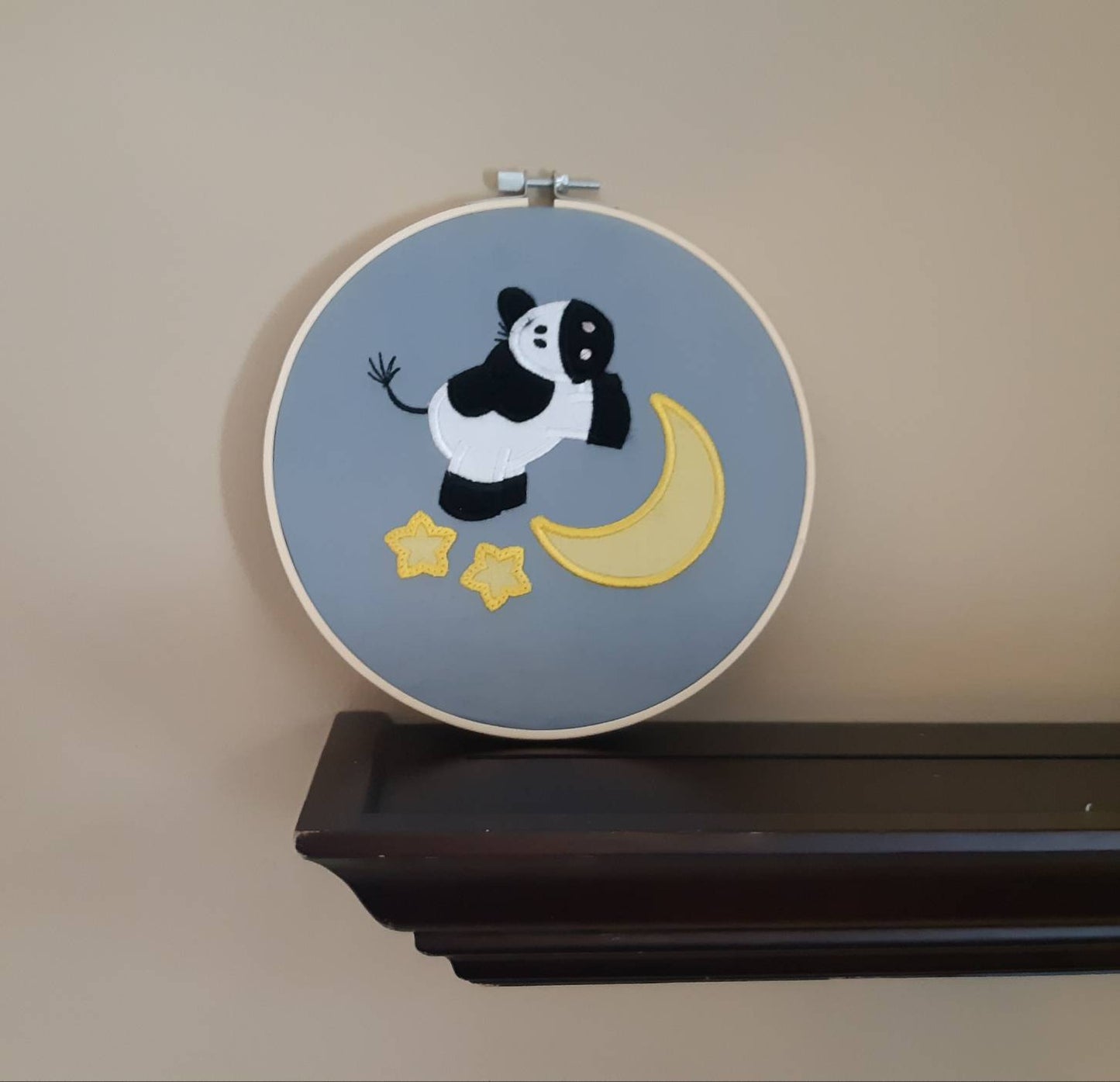 Cow Jumping Over the Moon Appliqued Wall Art, 8" Hoop