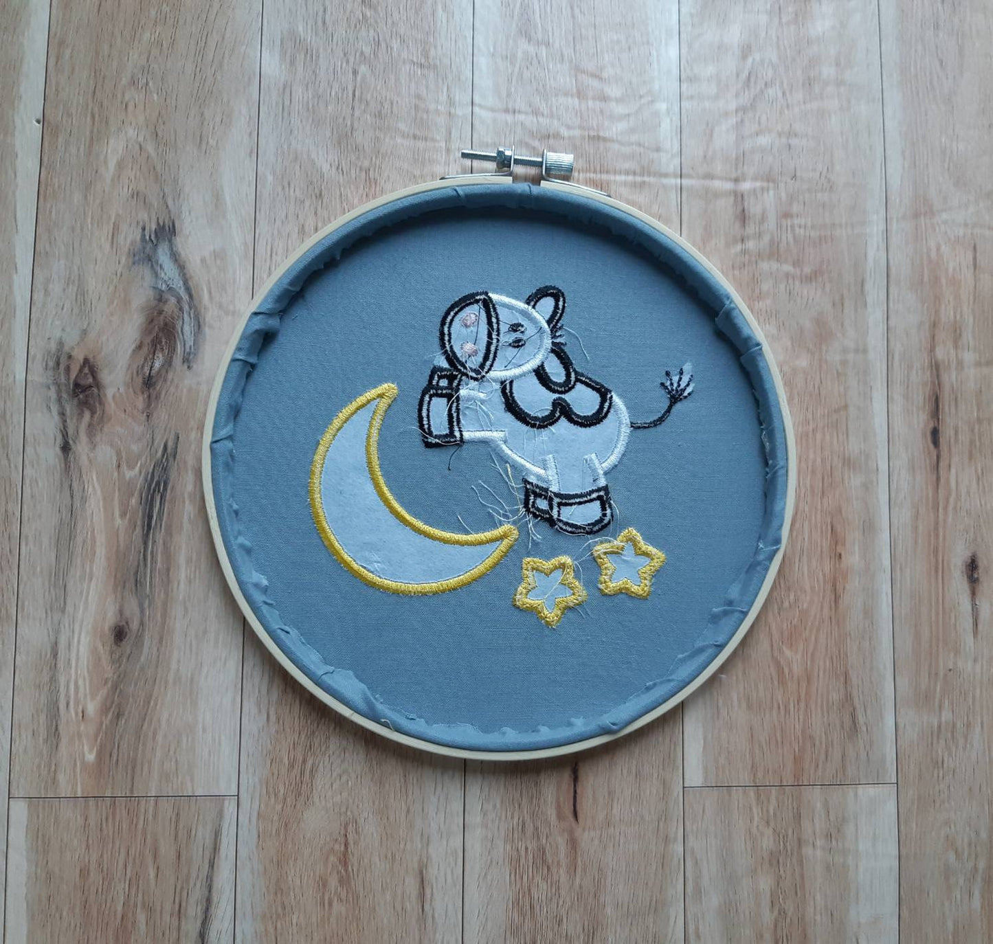 Cow Jumping Over the Moon Appliqued Wall Art, 8" Hoop