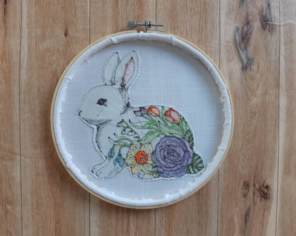 Flower Bunny Embroidered Hoop Art, 8 inch hoop