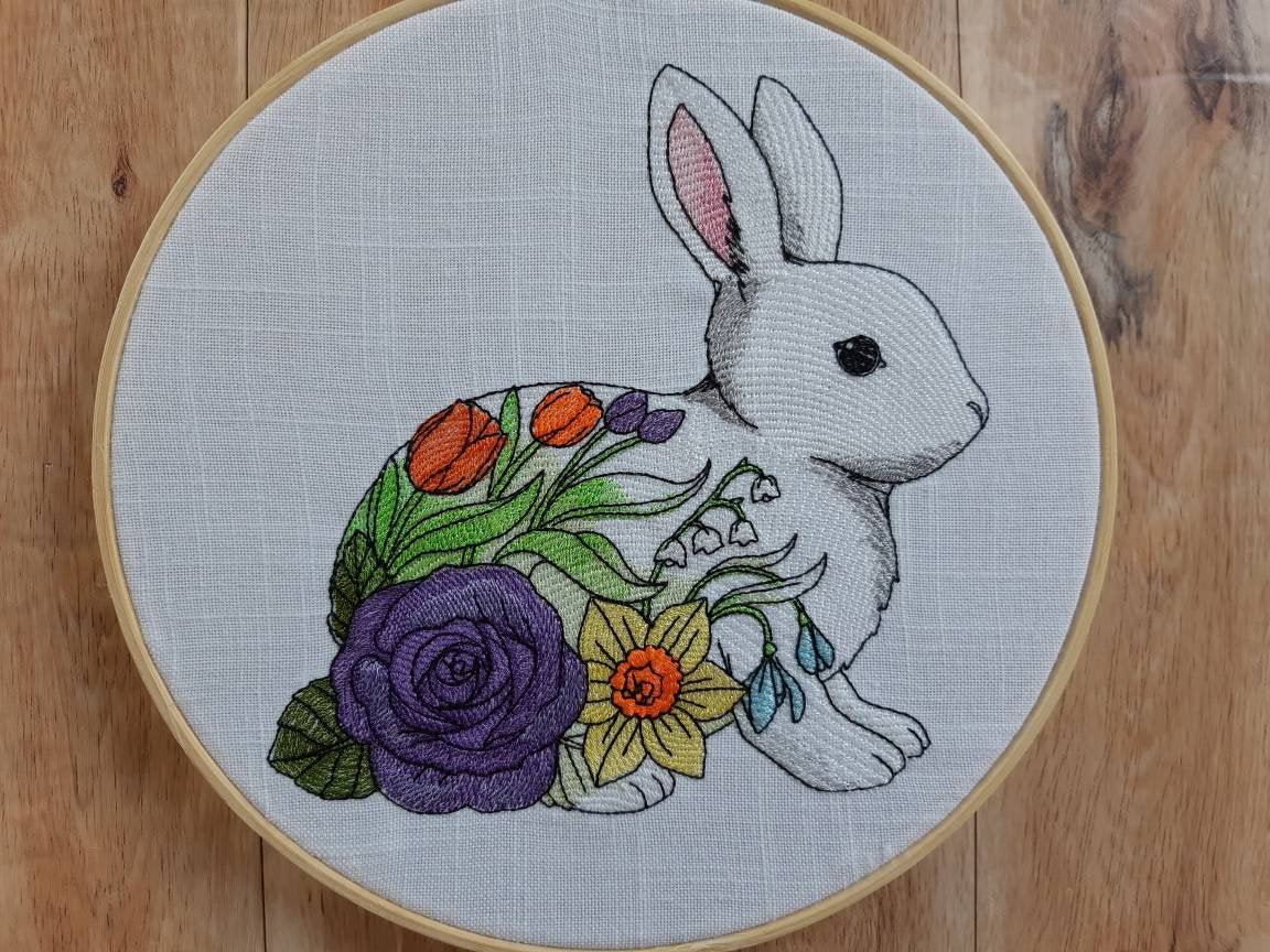 Flower Bunny Embroidered Hoop Art, 8 inch hoop