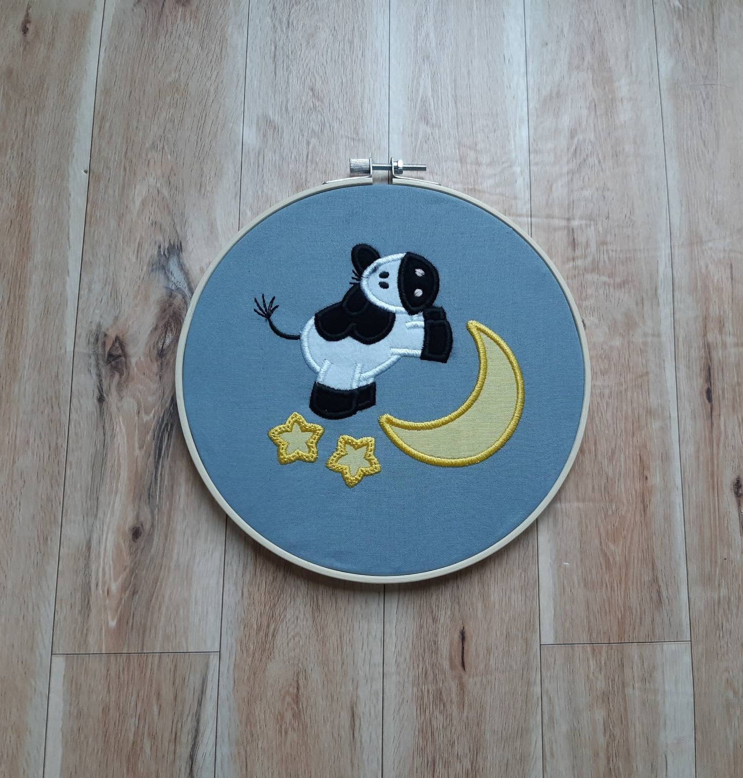 Cow Jumping Over the Moon Appliqued Wall Art, 8" Hoop