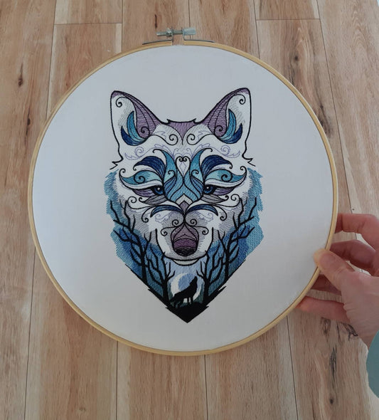 Wolf Embroidered Hoop Art, 10" Hoop