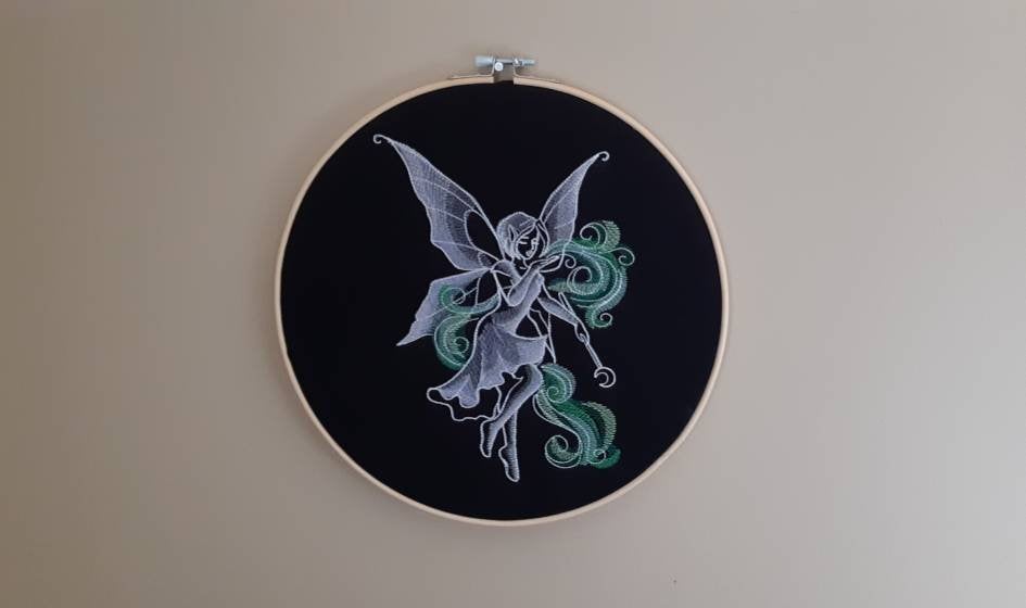 Embroidered Dark Fairy Wall Art, 10" Hoop