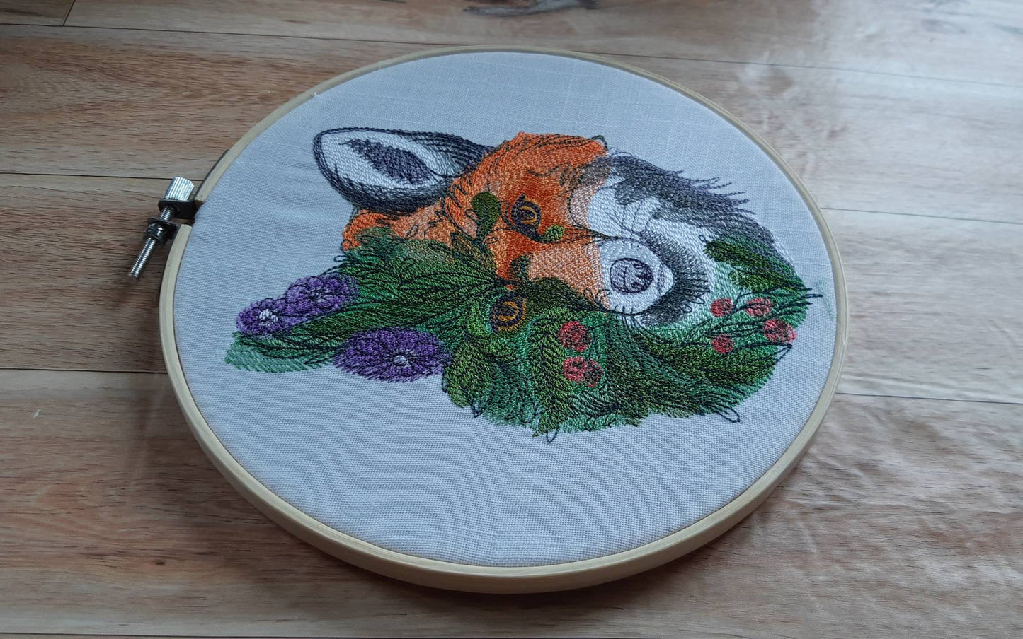 Flower Fox Embroidered Hoop Art, 8" Hoop