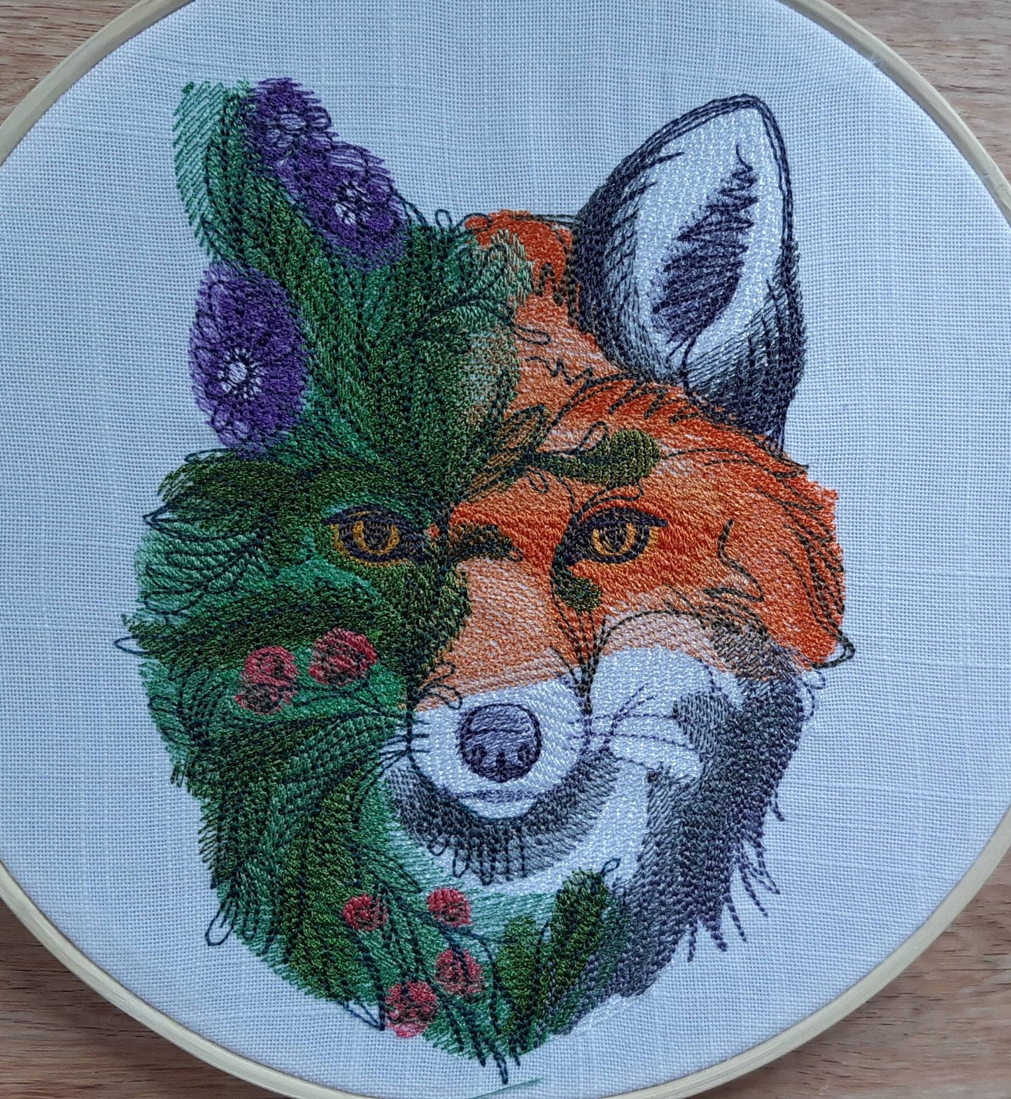 Flower Fox Embroidered Hoop Art, 8" Hoop