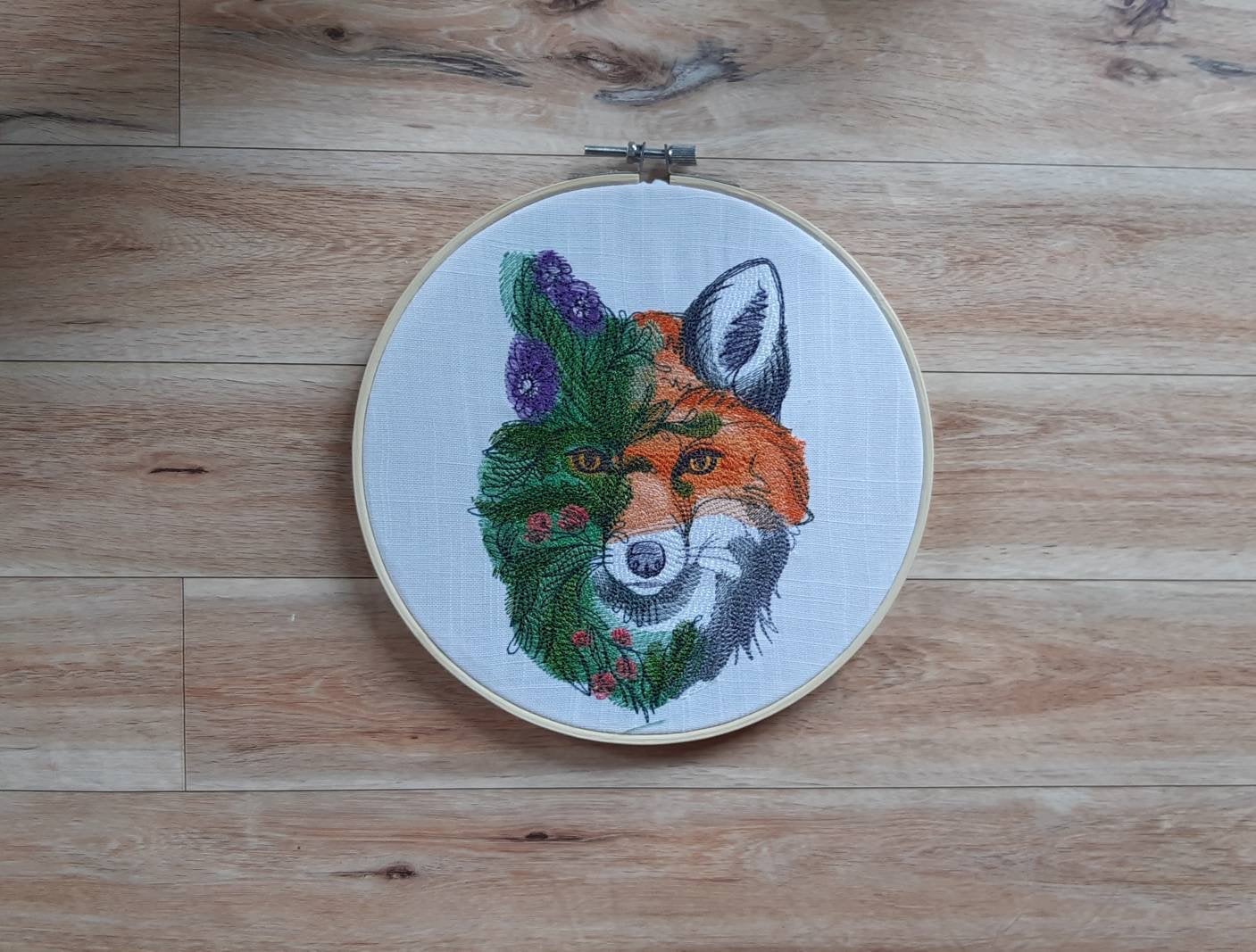 Flower Fox Embroidered Hoop Art, 8" Hoop