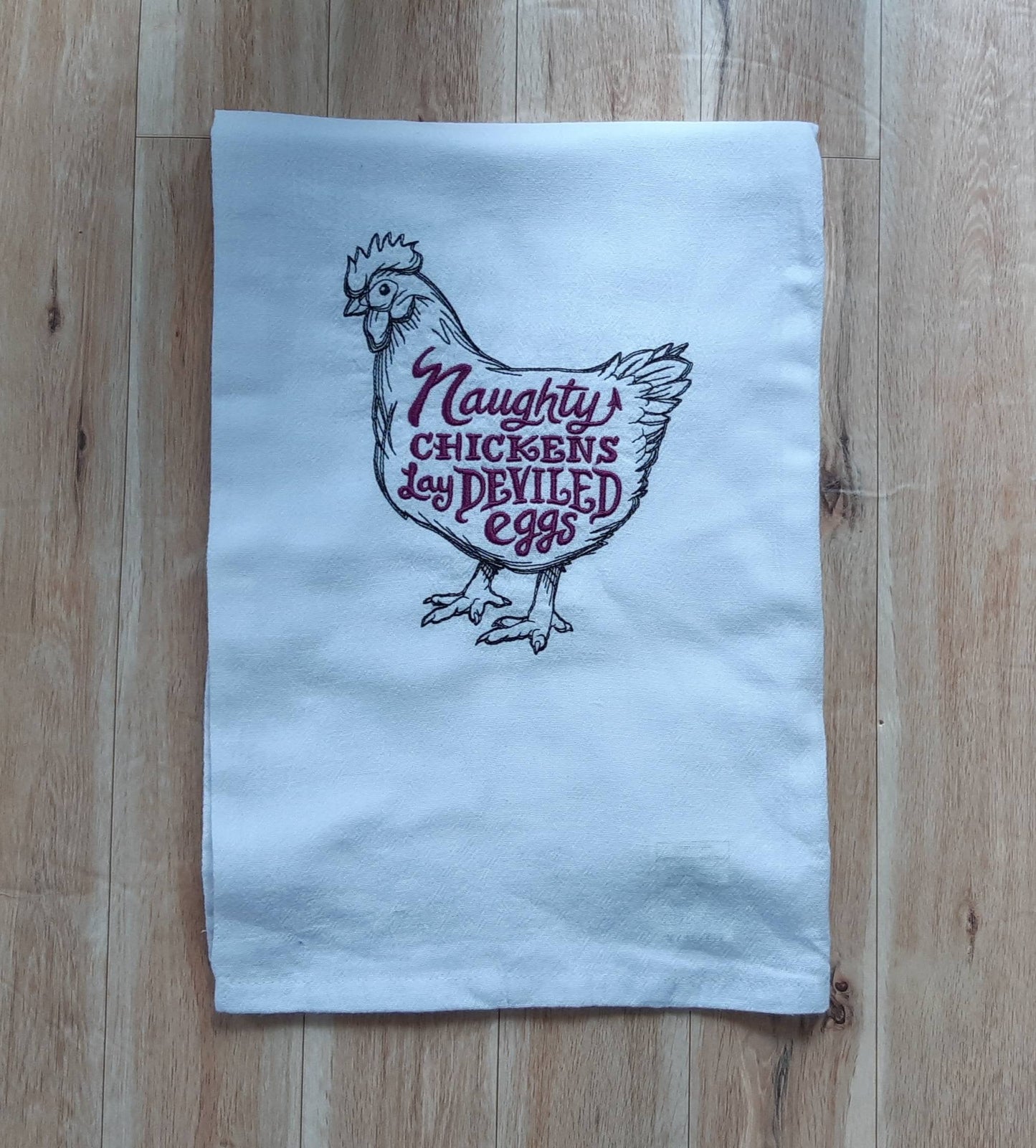 Embroidered Naughty Chicken Dish Towel