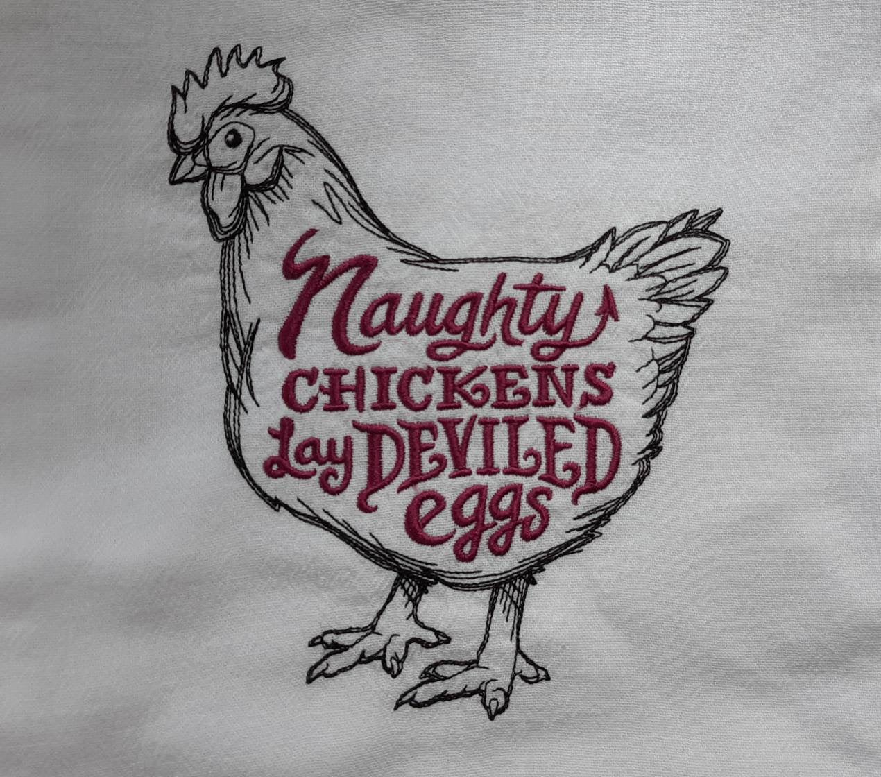 Embroidered Naughty Chicken Dish Towel