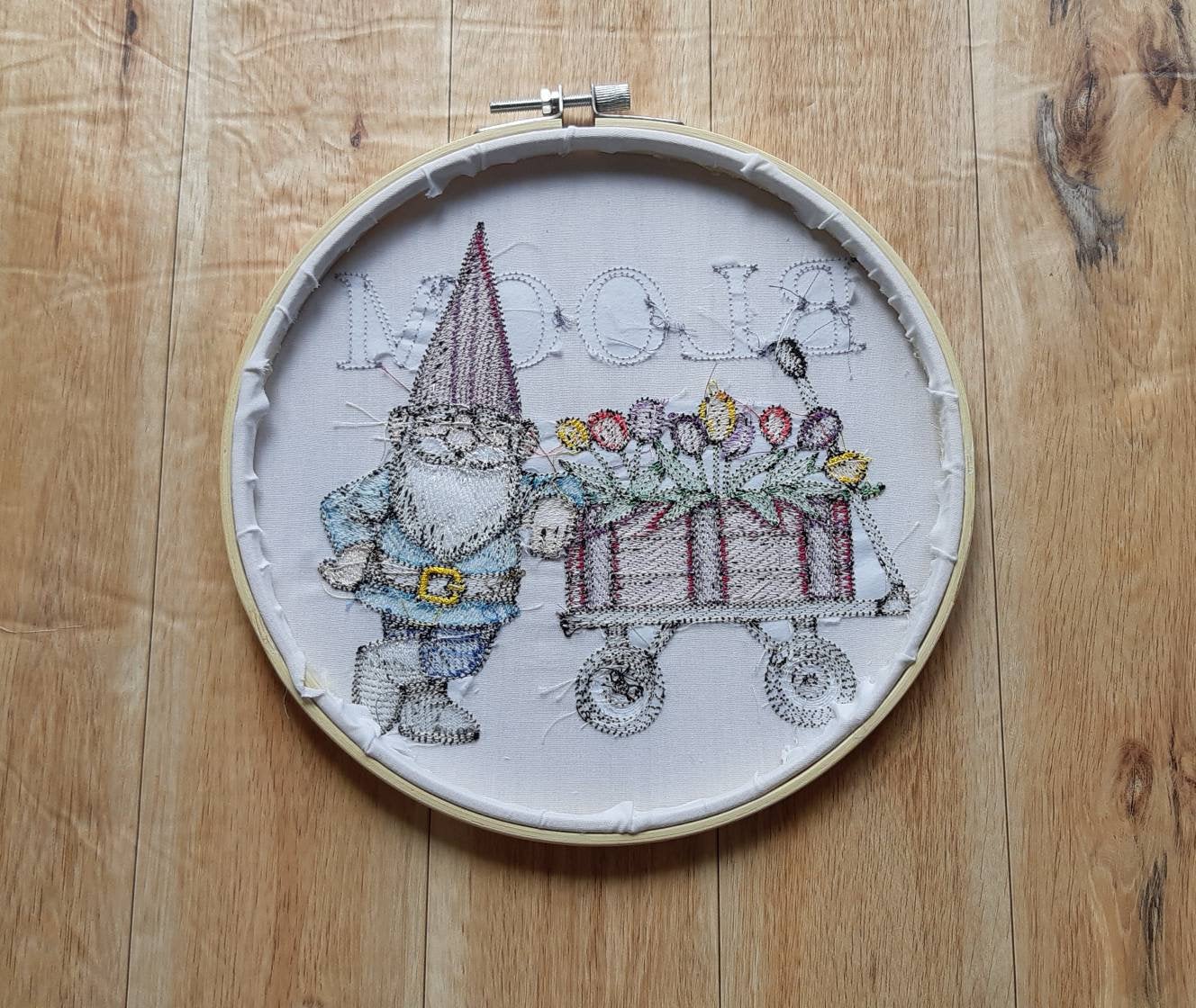 Embroidered Gnome Spring Hoop Art, 8" Hoop