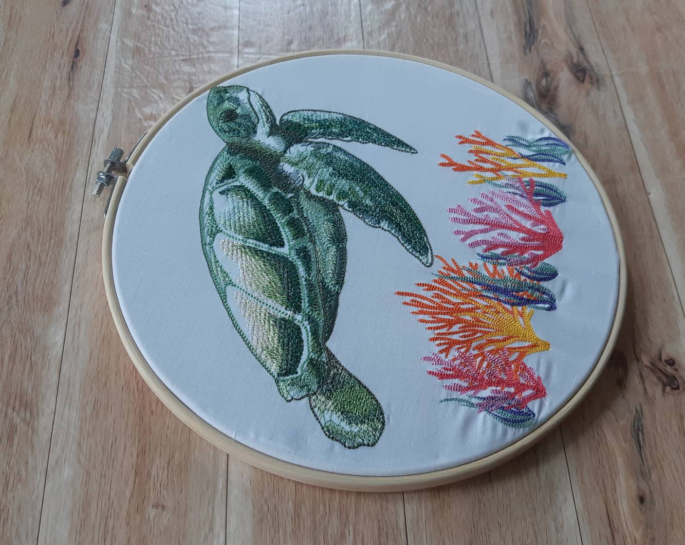 Embroidered Sea Turtle Hoop Art, 10 inch Hoop