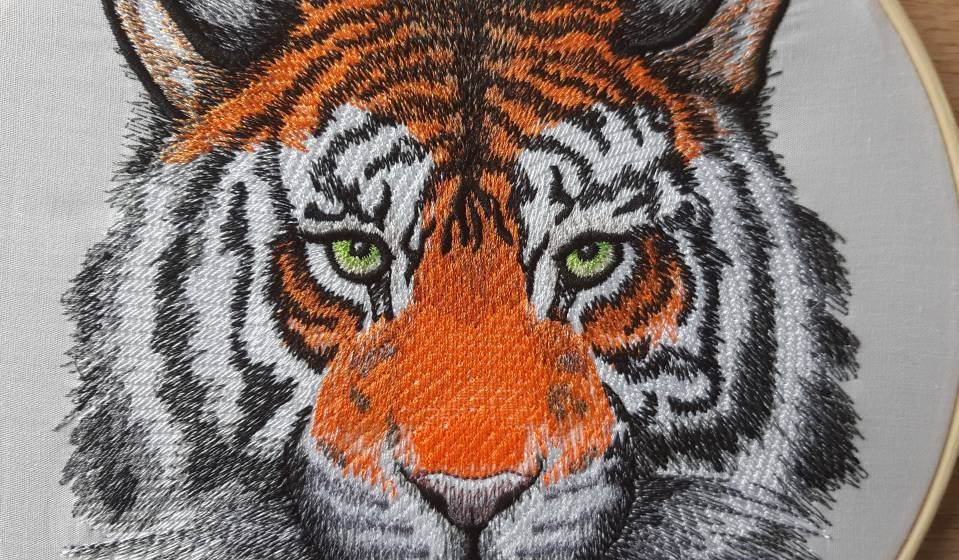 Embroidered Tiger Hoop Art, 8" hoop