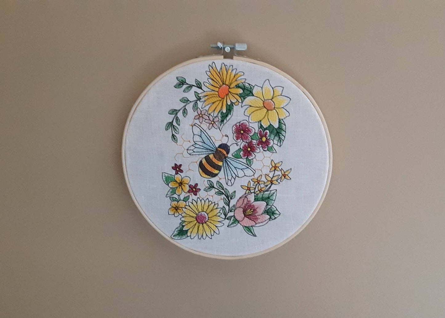 Bee Embroidered Hoop Art, 8 inch Hoop