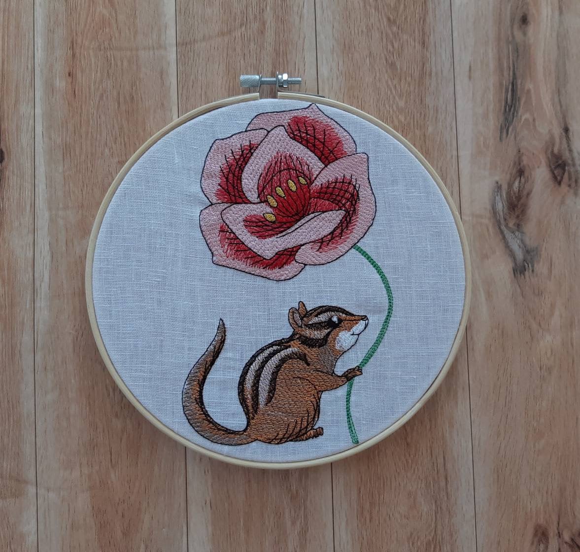 Chipmunk Embroidered hoop art, 8 inch hoop