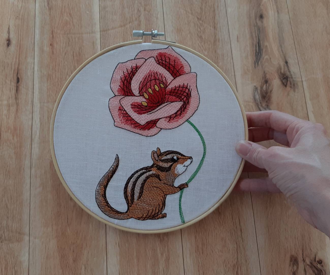 Chipmunk Embroidered hoop art, 8 inch hoop