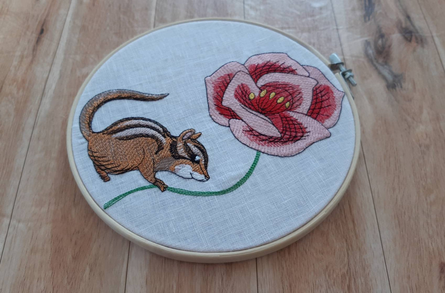 Chipmunk Embroidered hoop art, 8 inch hoop