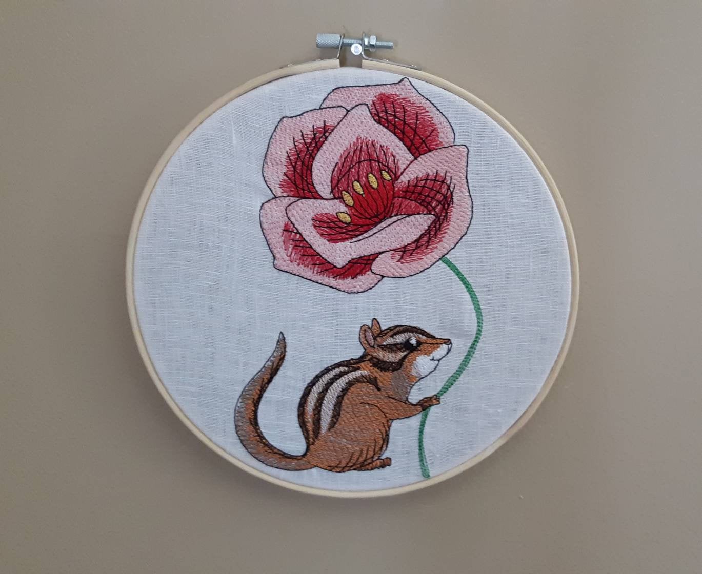 Chipmunk Embroidered hoop art, 8 inch hoop