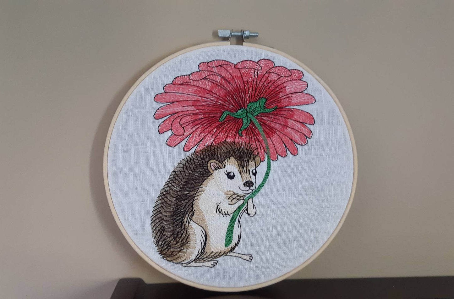 Hedgehog Embroidered hoop art, 8 inch hoop