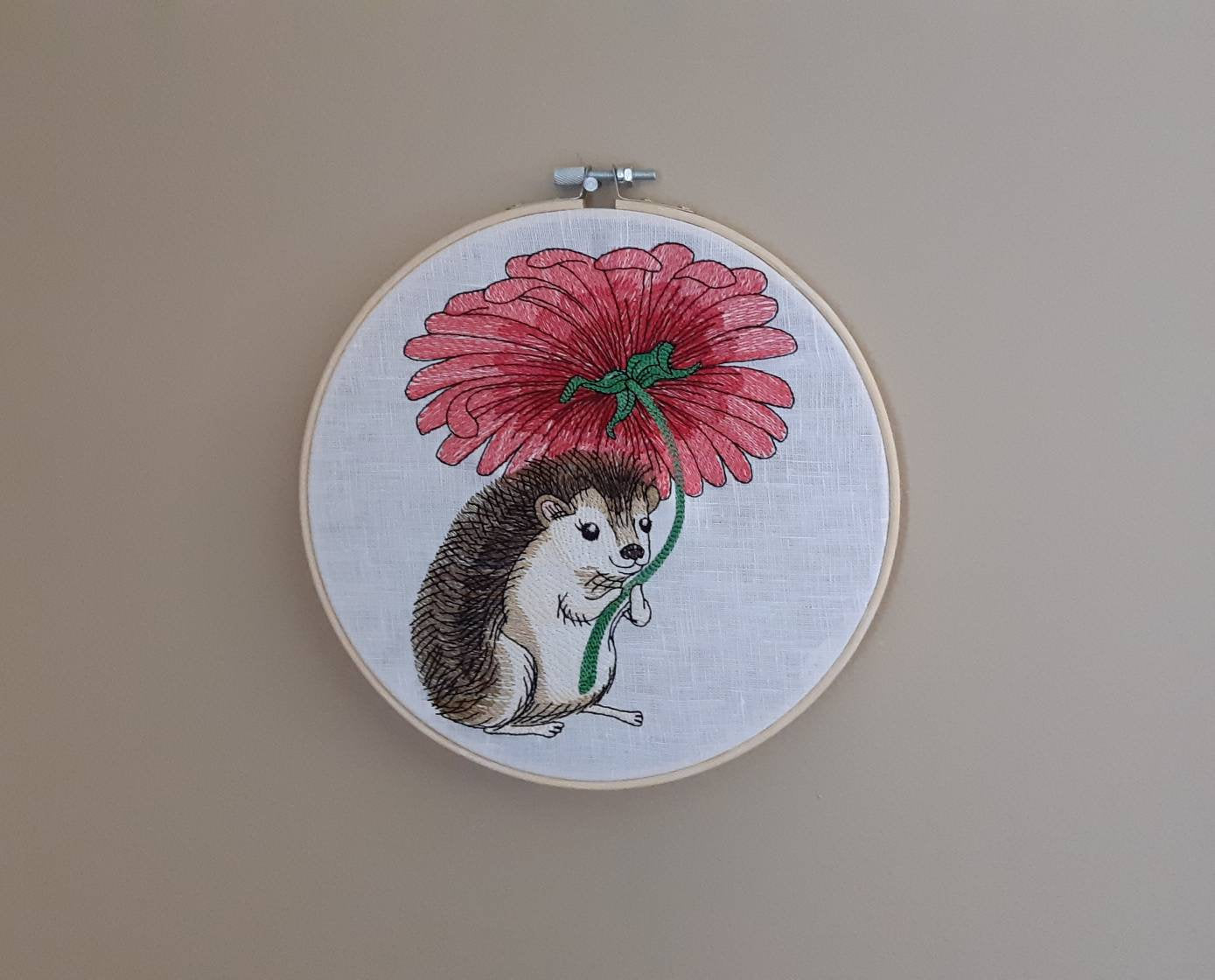 Hedgehog Embroidered hoop art, 8 inch hoop