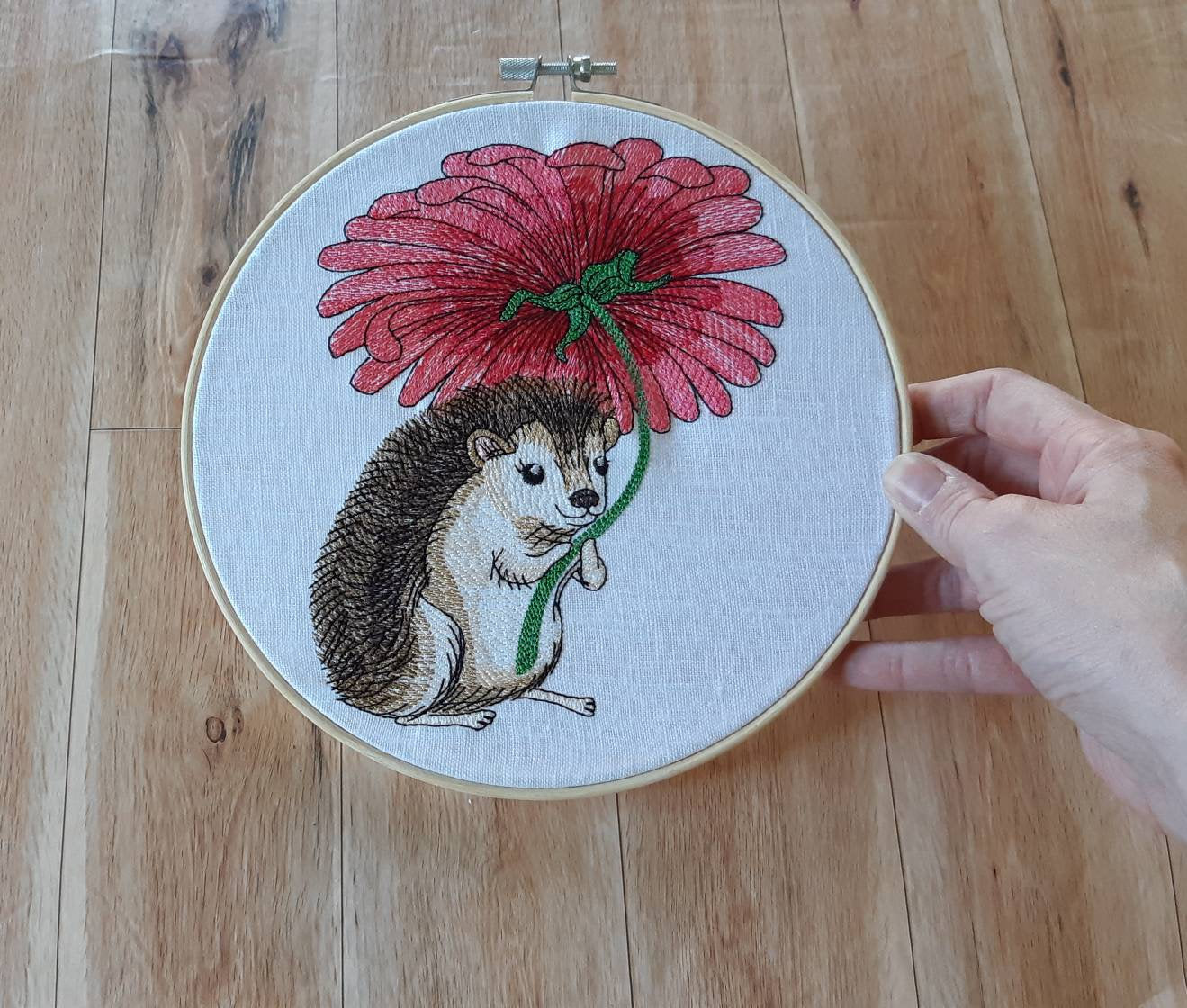 Hedgehog Embroidered hoop art, 8 inch hoop