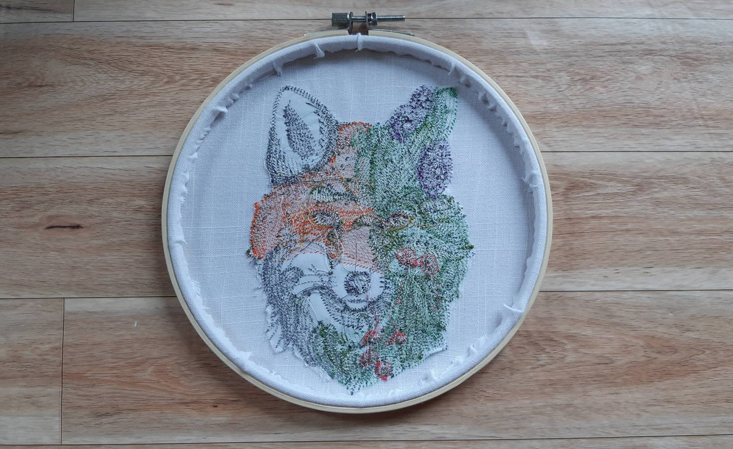 Flower Fox Embroidered Hoop Art, 8" Hoop