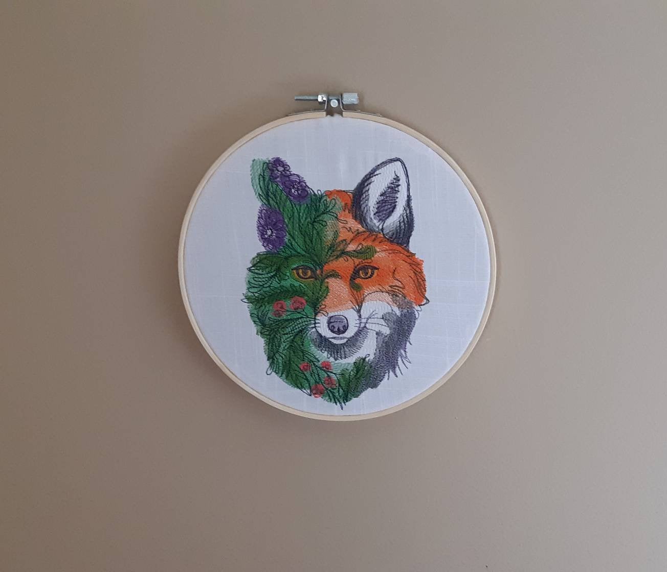 Flower Fox Embroidered Hoop Art, 8" Hoop