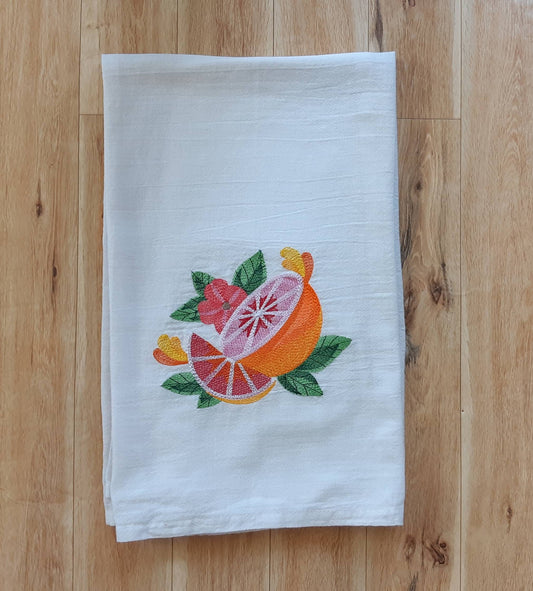 Embroidered Citrus Flour Sack Towel