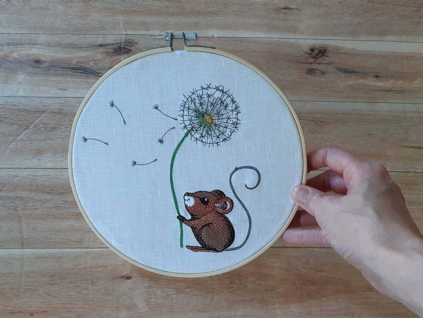 Dandelion Mouse Embroidered Hoop Art, 8" Hoop