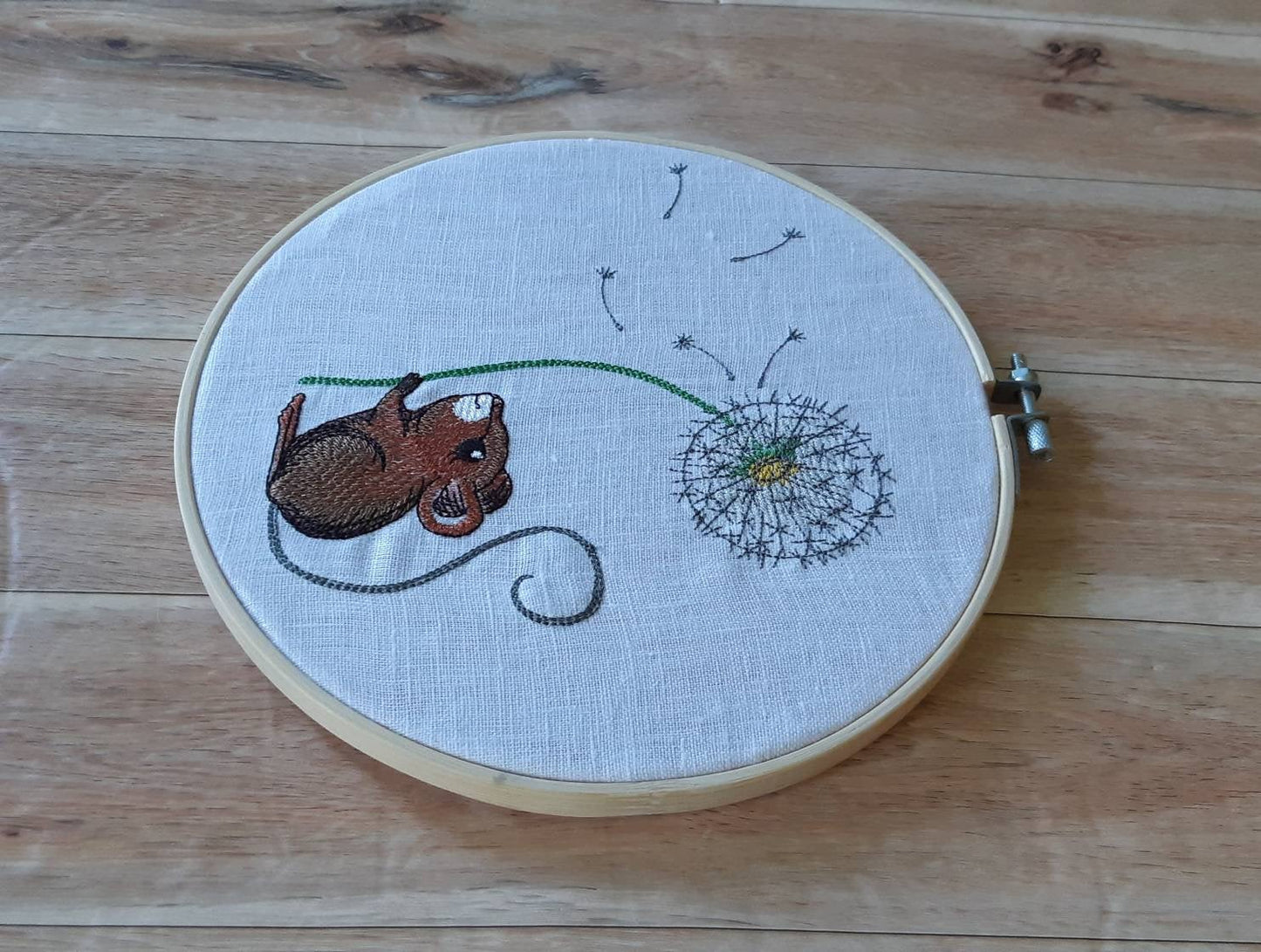 Dandelion Mouse Embroidered Hoop Art, 8" Hoop