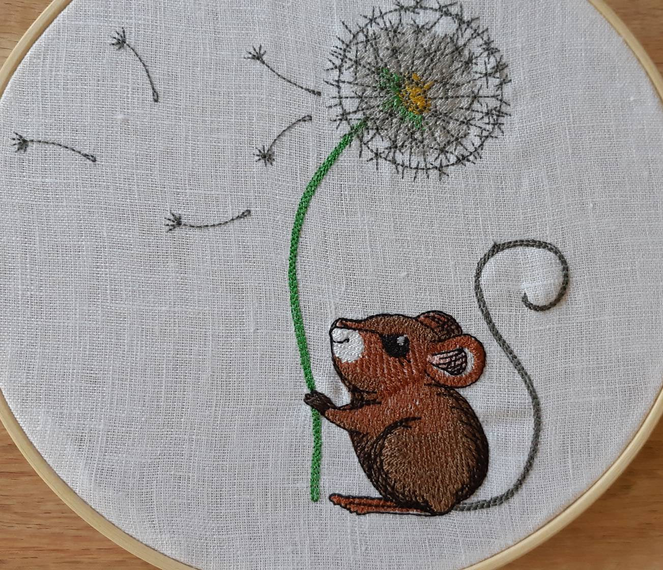 Dandelion Mouse Embroidered Hoop Art, 8" Hoop