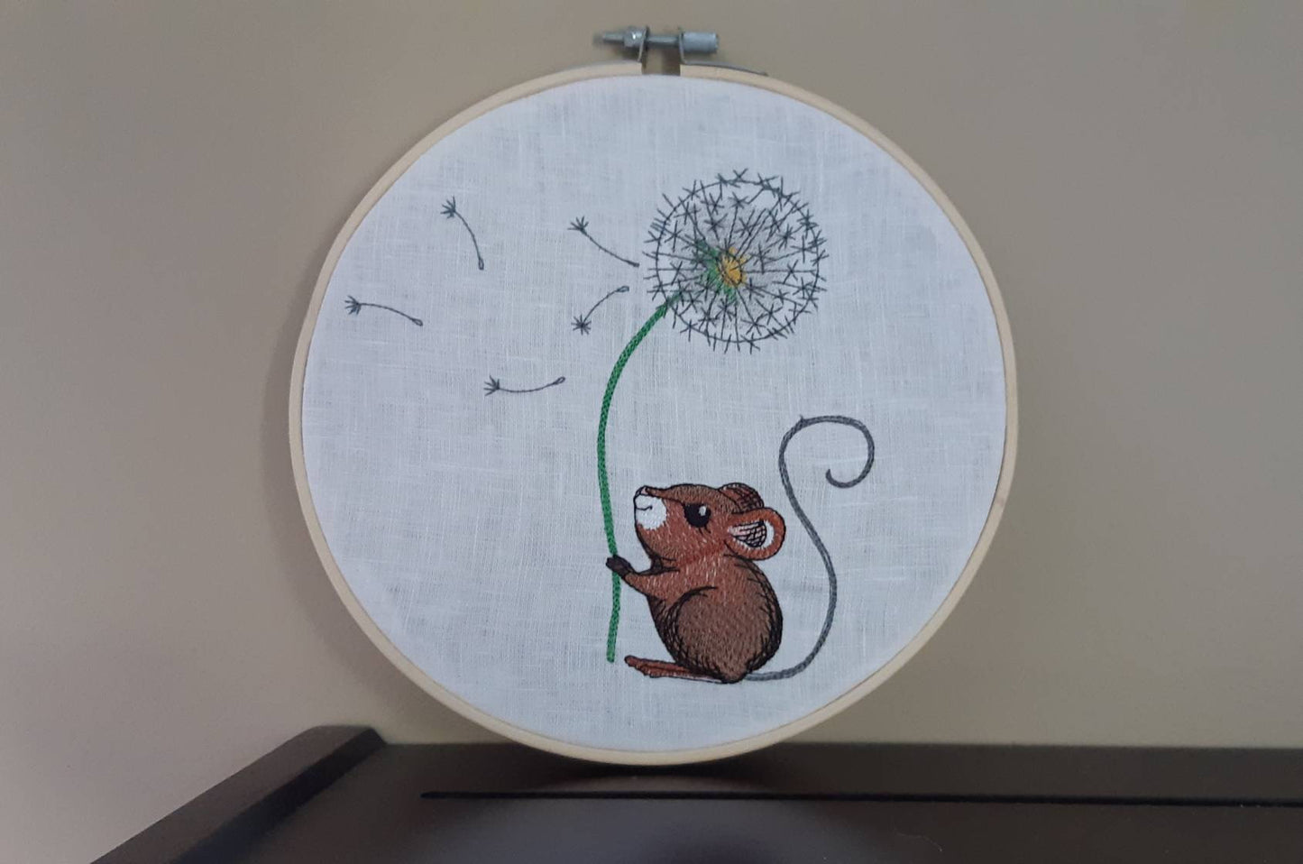 Dandelion Mouse Embroidered Hoop Art, 8" Hoop