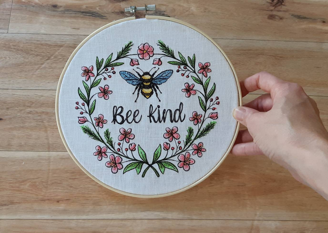 Embroidered Bee Hoop Art, 8 inch hoop