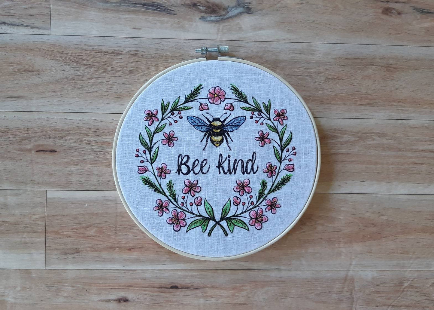 Embroidered Bee Hoop Art, 8 inch hoop