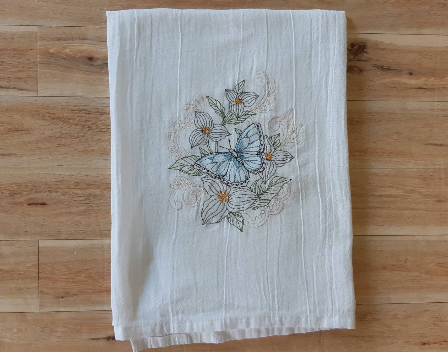 Embroidered Butterfly Flour Sack Towel