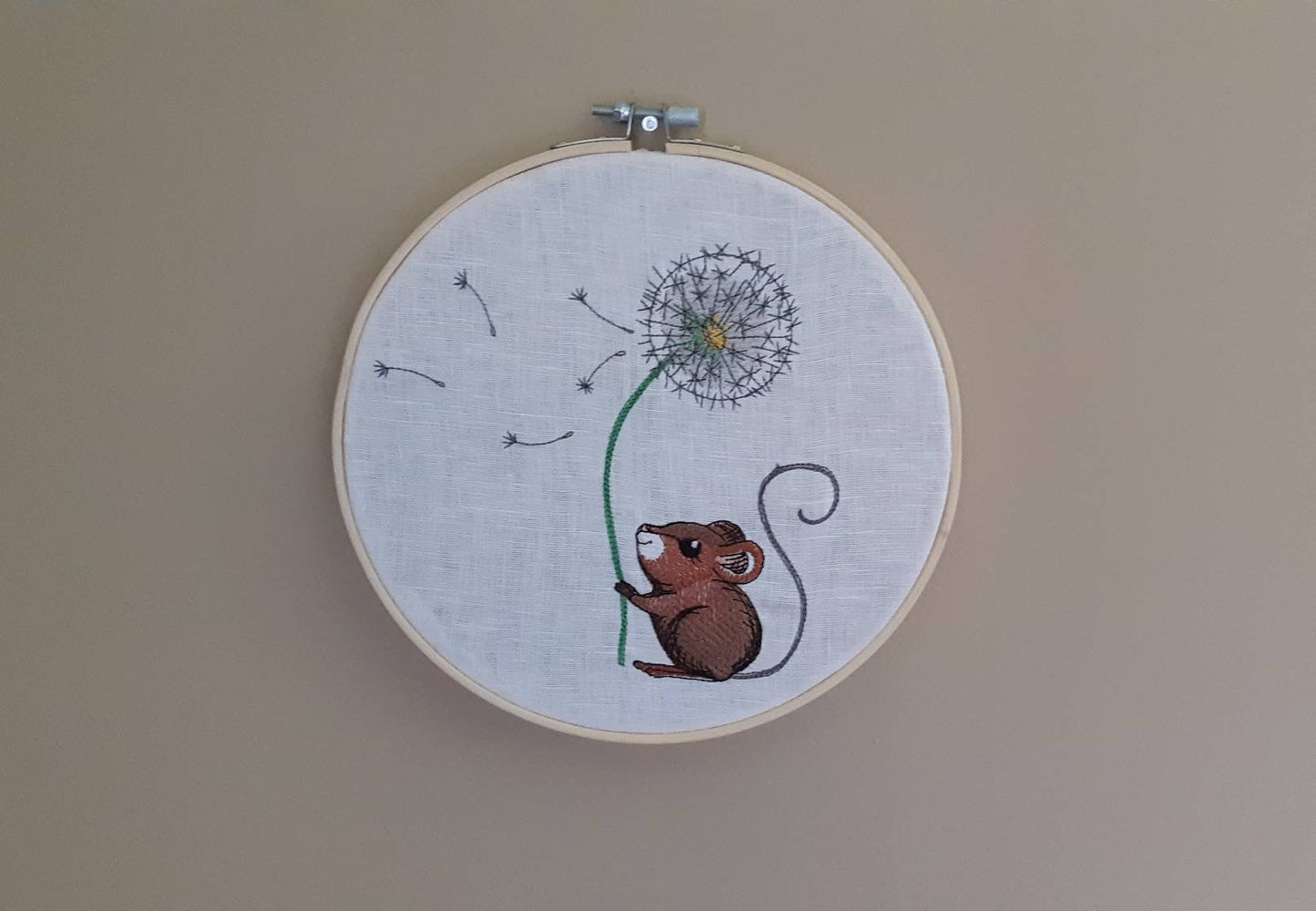 Dandelion Mouse Embroidered Hoop Art, 8" Hoop