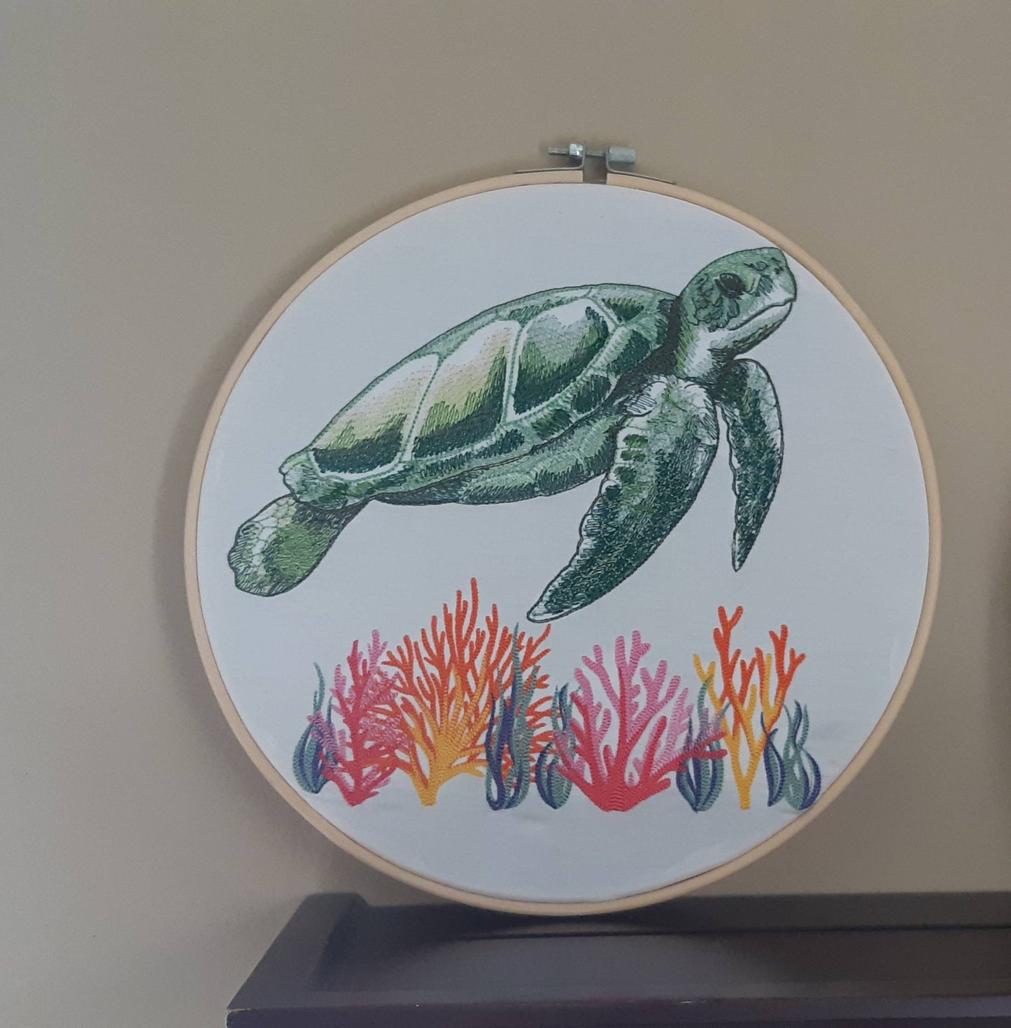 Embroidered Sea Turtle Hoop Art, 10 inch Hoop