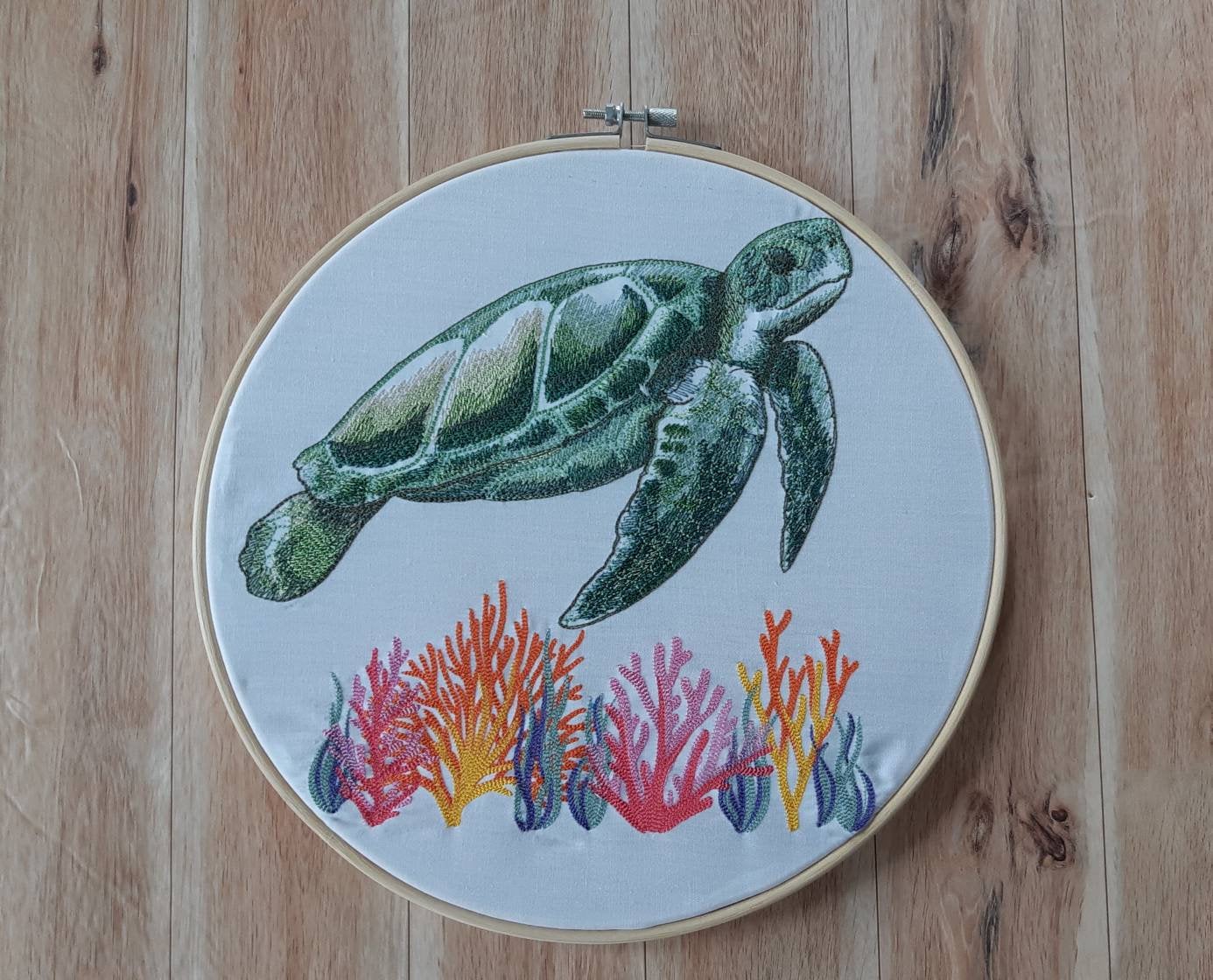 Embroidered Sea Turtle Hoop Art, 10 inch Hoop