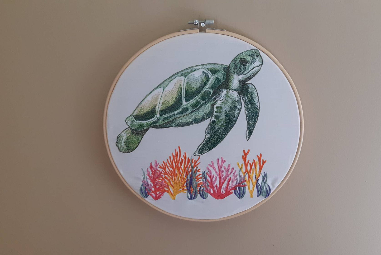 Embroidered Sea Turtle Hoop Art, 10 inch Hoop