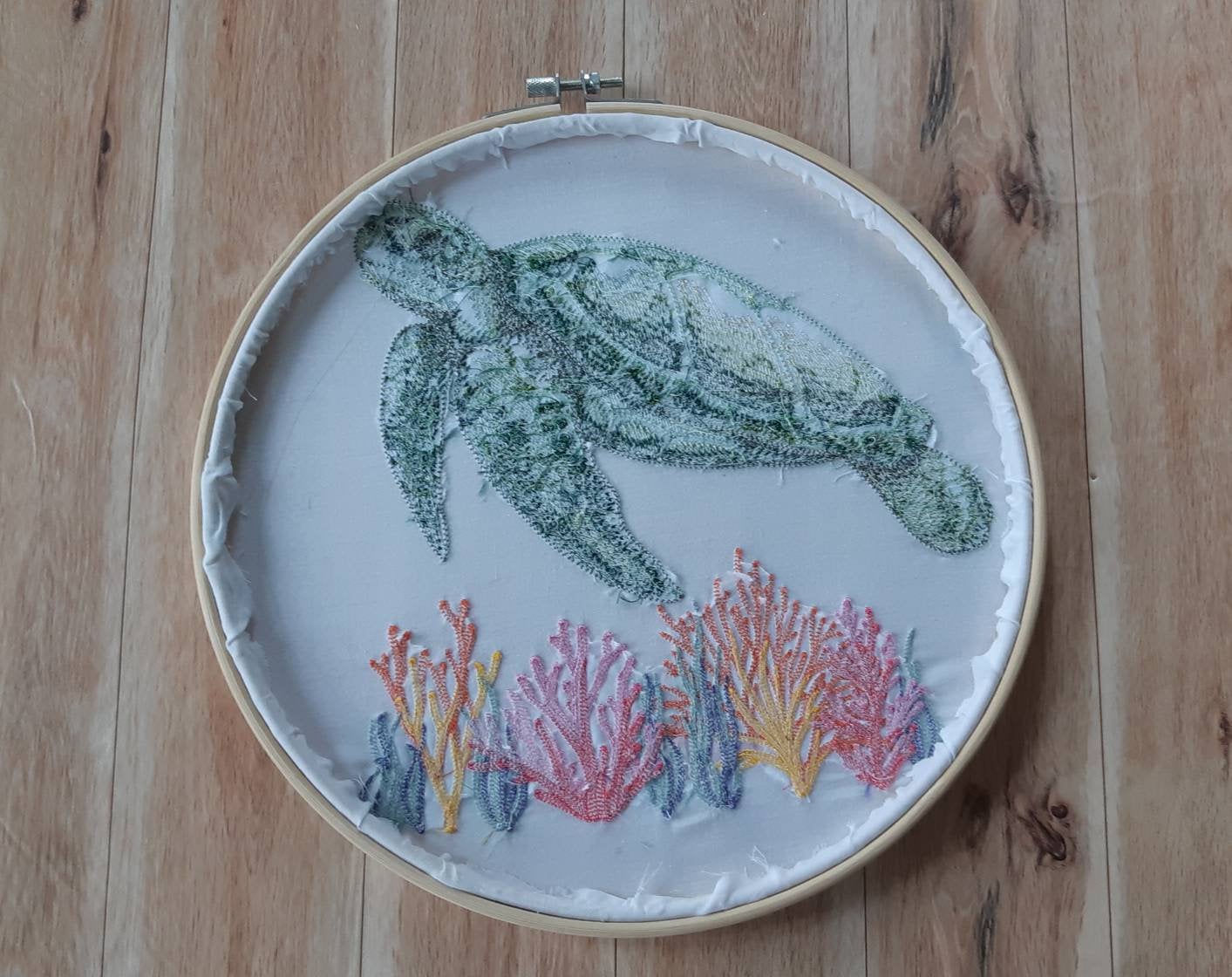 Embroidered Sea Turtle Hoop Art, 10 inch Hoop