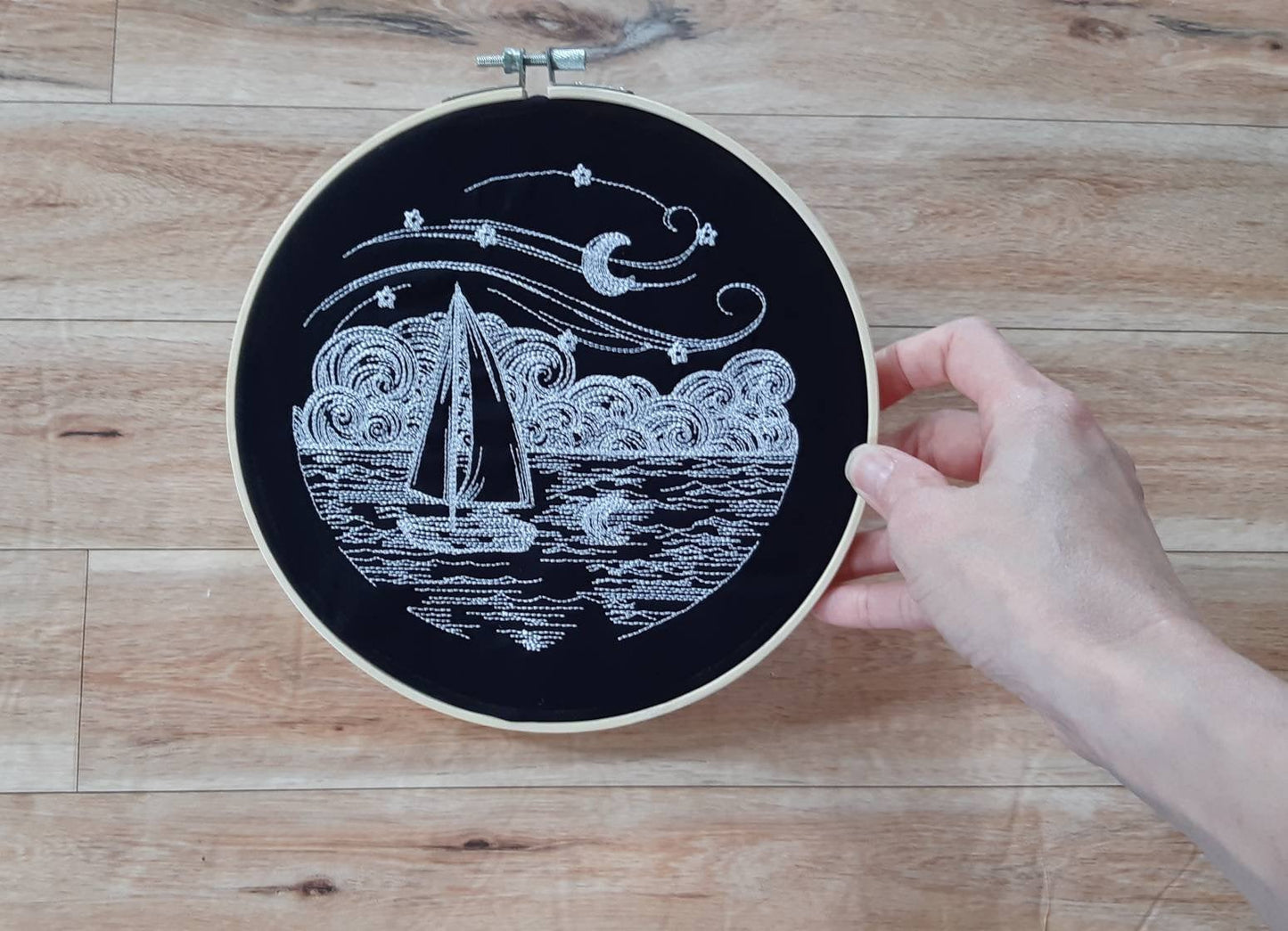 Sailboat Embroidered Wall Art, 8 inch hoop