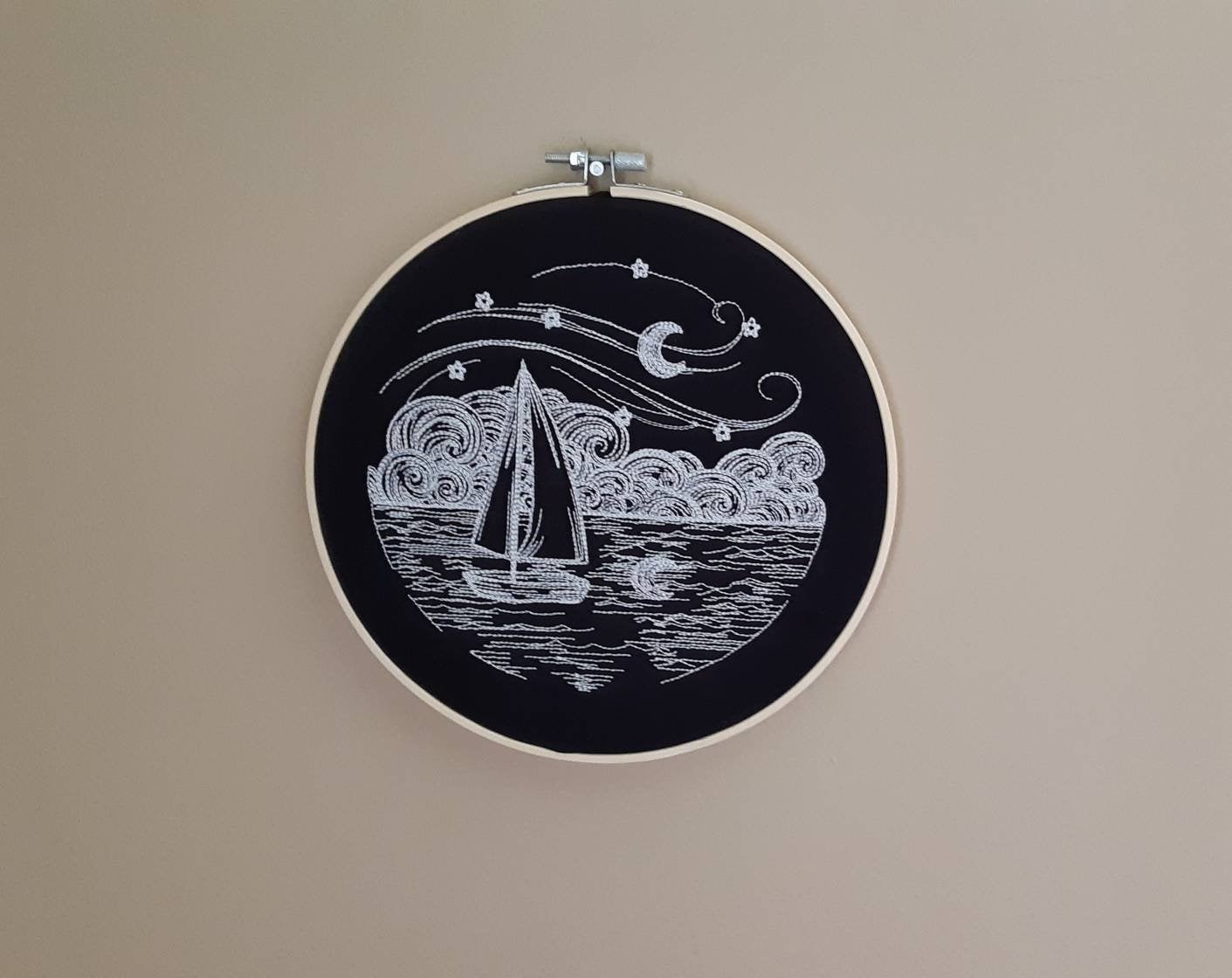 Sailboat Embroidered Wall Art, 8 inch hoop