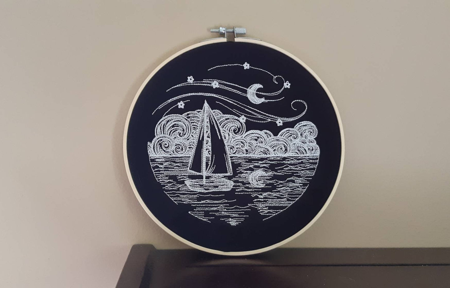 Sailboat Embroidered Wall Art, 8 inch hoop