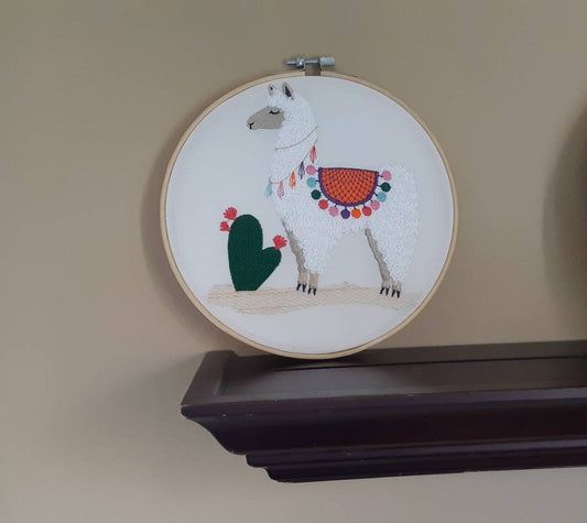 Llama Embroidered Hoop Art, 8" Hoop