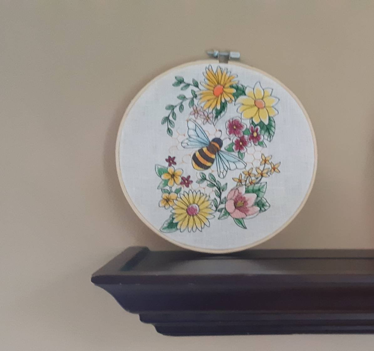 Bee Embroidered Hoop Art, 8 inch Hoop